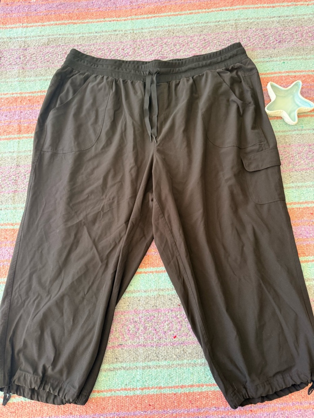 Black 3x Capri Hiking Pants Plus Size Cargo Pocket Drawstring Travel Utility